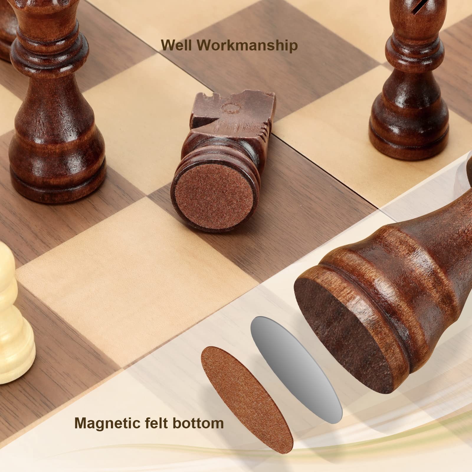 Unique Handmade Wooden Magnetic Chess Set Folding Portable Travel Game Board 17″