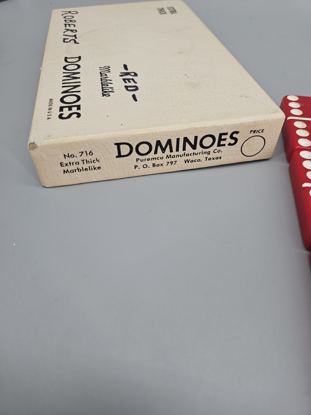 Vintage Extra Thick Marblelike Dominoes Puremco Mfg. Red W/ Box