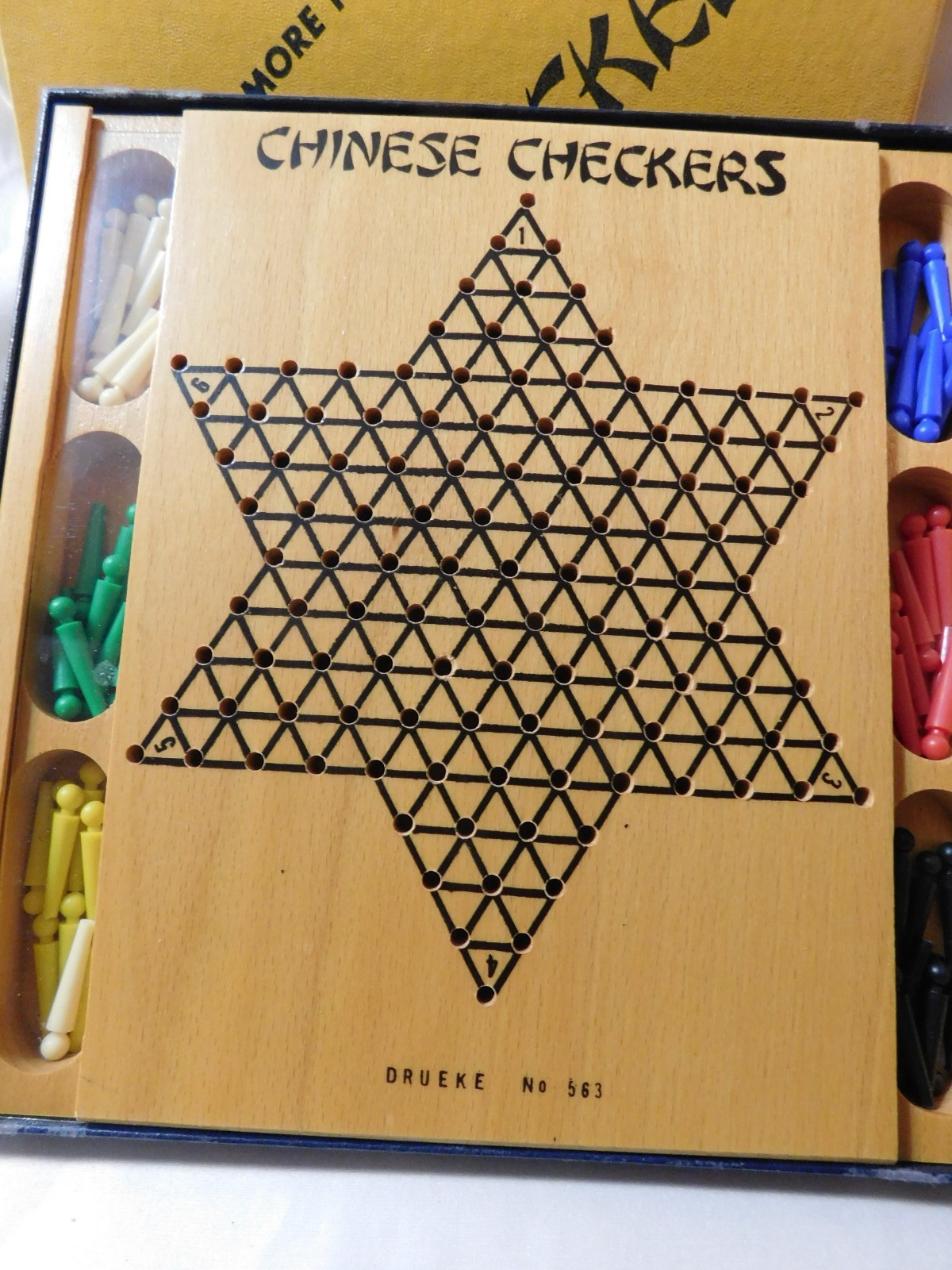 Drueke No. 563 Chinese Checkers Solid Wood Game with Box Vintage MCM