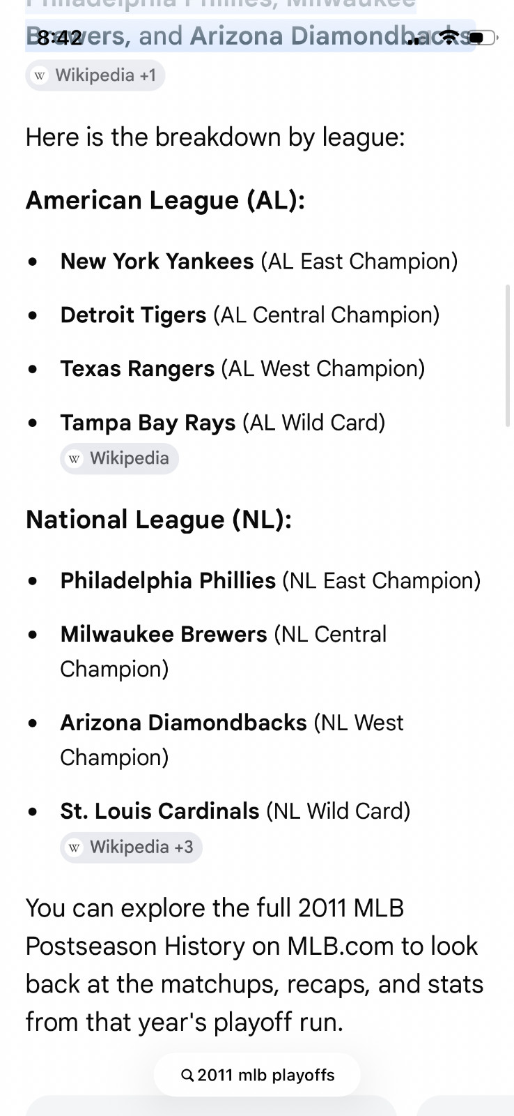 2011 Strat- O- Matic Baseball Playoff Teams