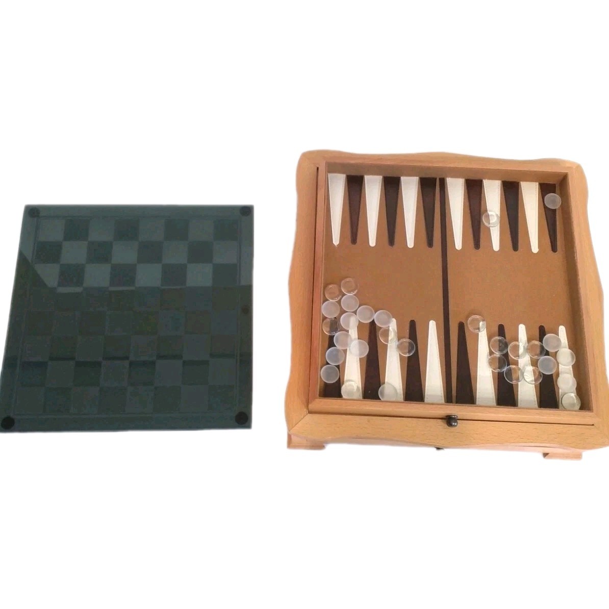 6 Game Combination Set Black Glass Board With Nice Solid Wood Holding Box 14×14