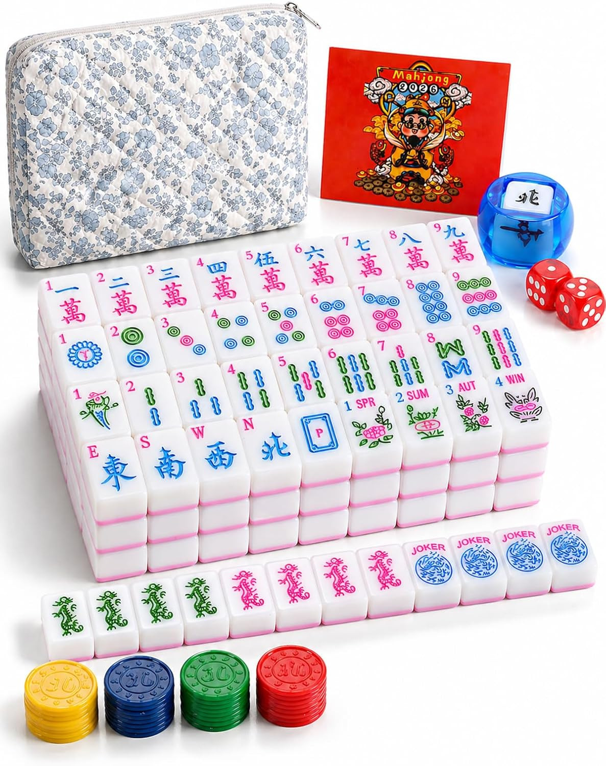 Mahjong Tile Set with 166 Premium Mahjong Tiles, Complete Set with Carrying Bag