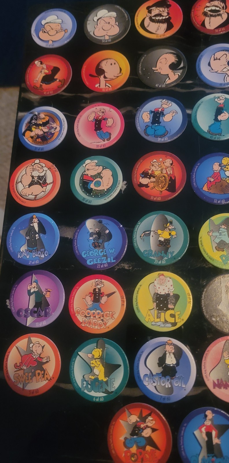 1995 Popeye POGs Complete Set (1–60) + Hot Pink Tube Vintage 90s Milk Cap Game