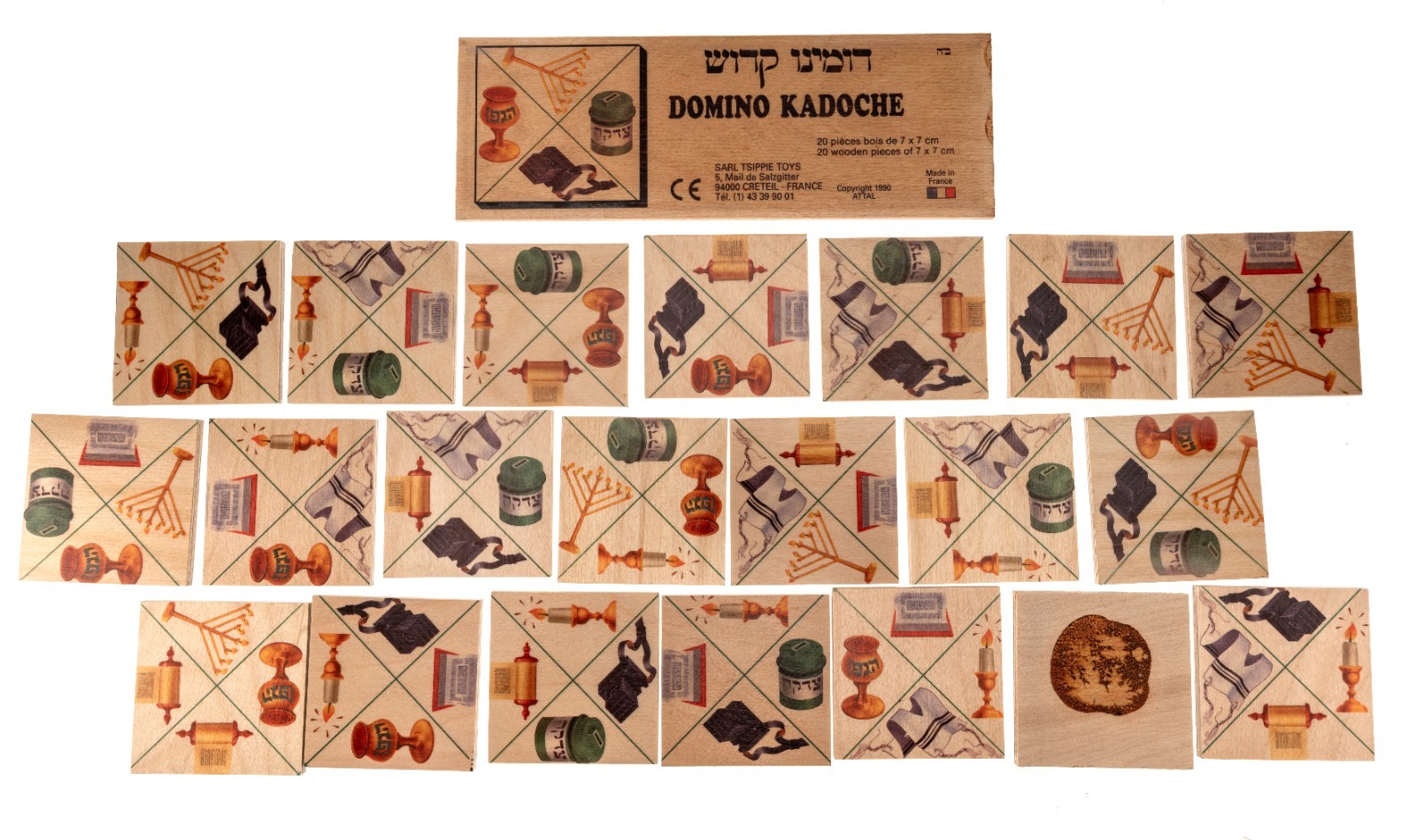 Domino Kadoche 20 Wood Pieces 7x7cm 1990 Attal Sarl Tsippie Toys Made in France