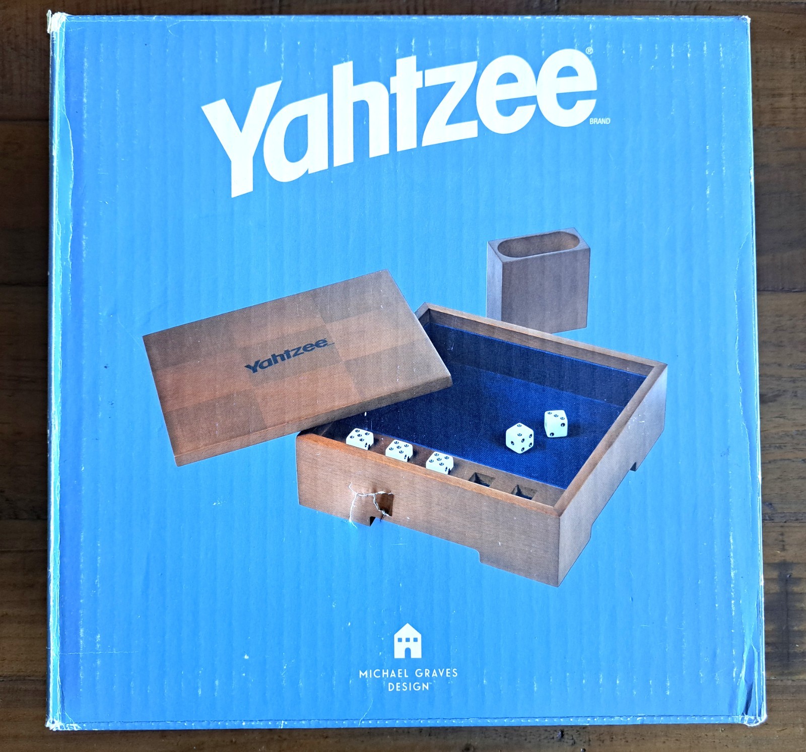 Michael Graves Design YAHTZEE Game Custom Wooden Box & Cup w/ Score Sheets