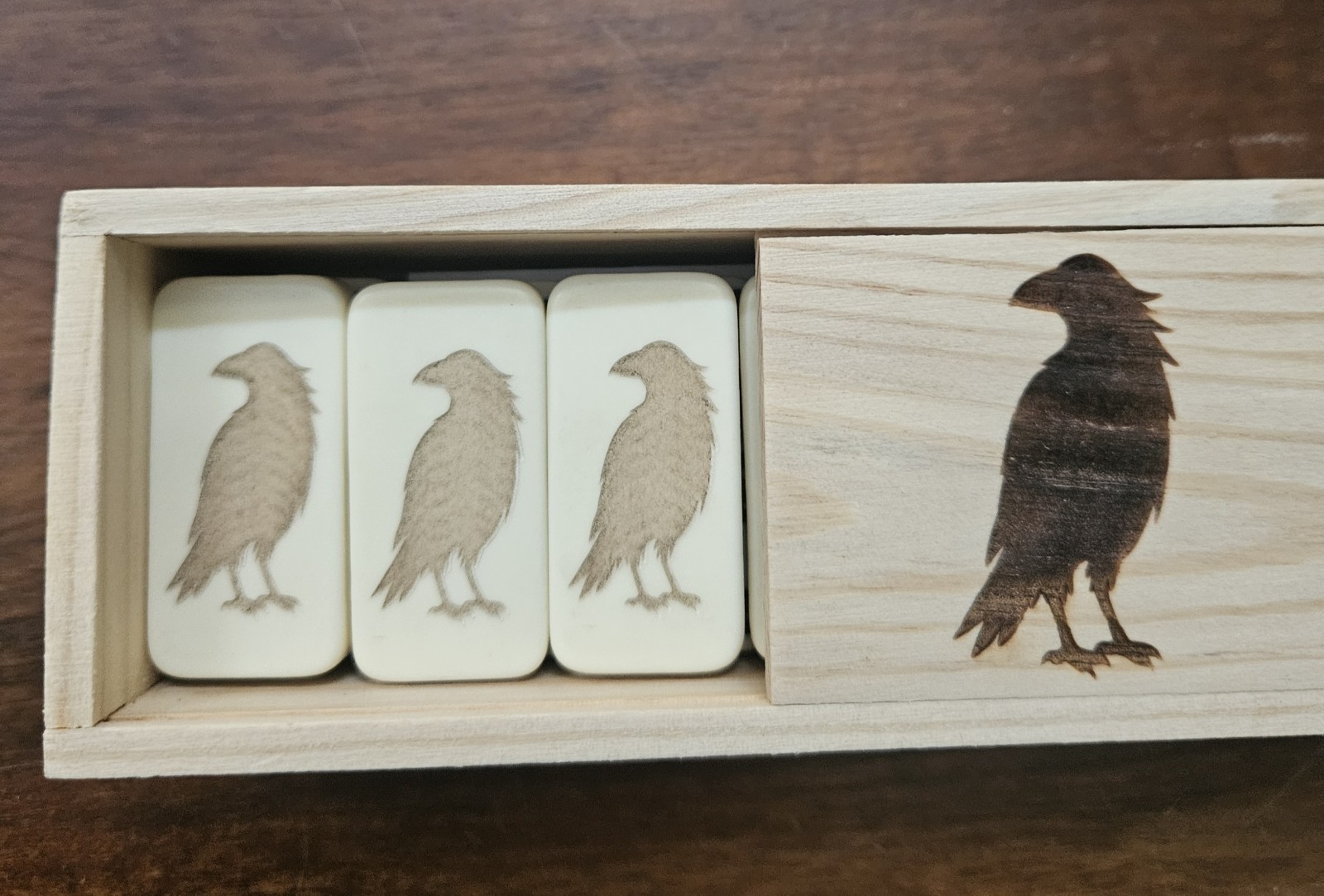 Double 6 Domino Set of RAVEN SILHOUETTE Dominoes BLACK or IVORY