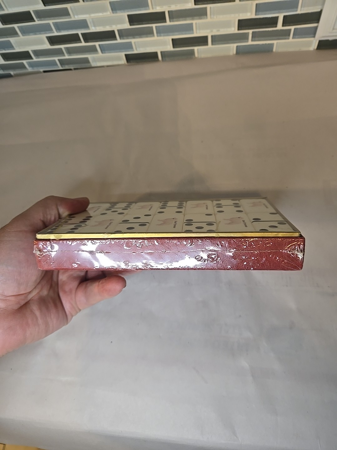 VTG RARE EXTRA THICK PROFESSIONAL MARBLELIKE DOMINOES PUREMCO GREAT PYRENEES DOG