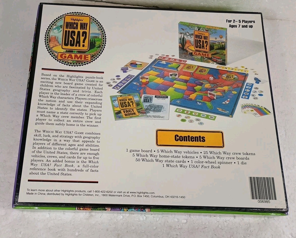 VTG Highlights Which Way USA? Board Game 100% Complete One Torn Corner