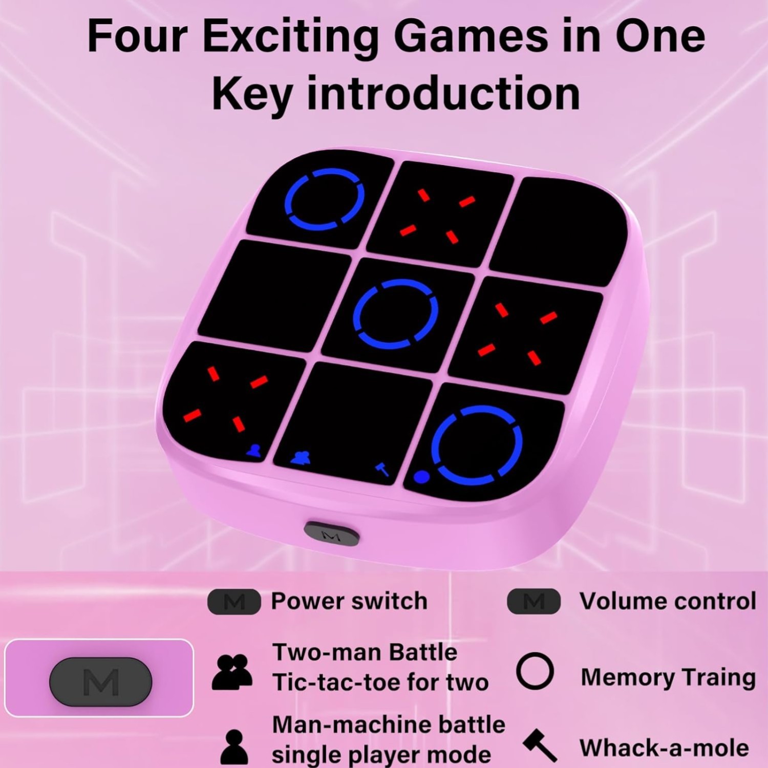 Portable Pink 4-in-1 Tic-Tac-Toe Game: Perfect for Car Rides and Gatherings