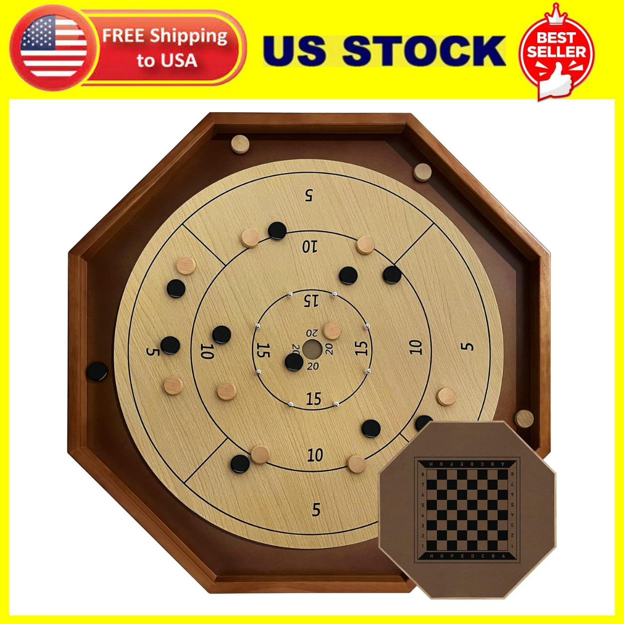 30 Inch Tournament Crokinole Board Game, 2 in 1 Crokinole and Checkers with 26”