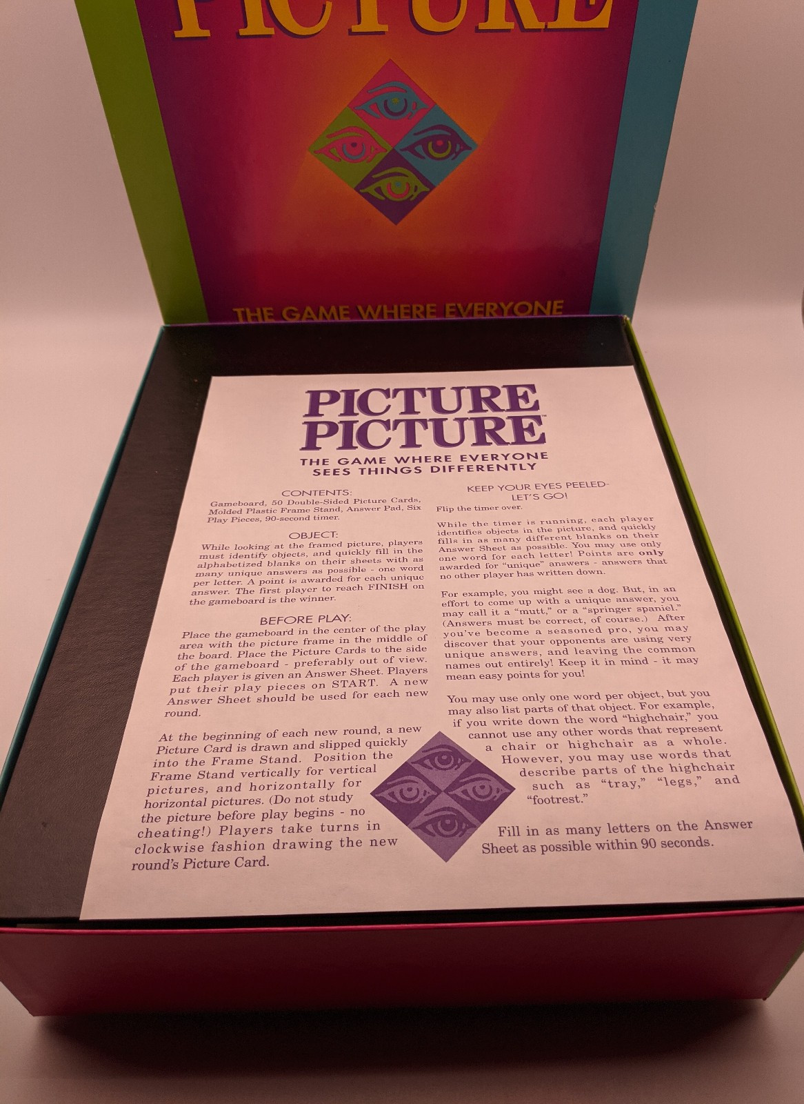 Picture Picture Board Game by Western Publishing Company 1992 Made USA Complete
