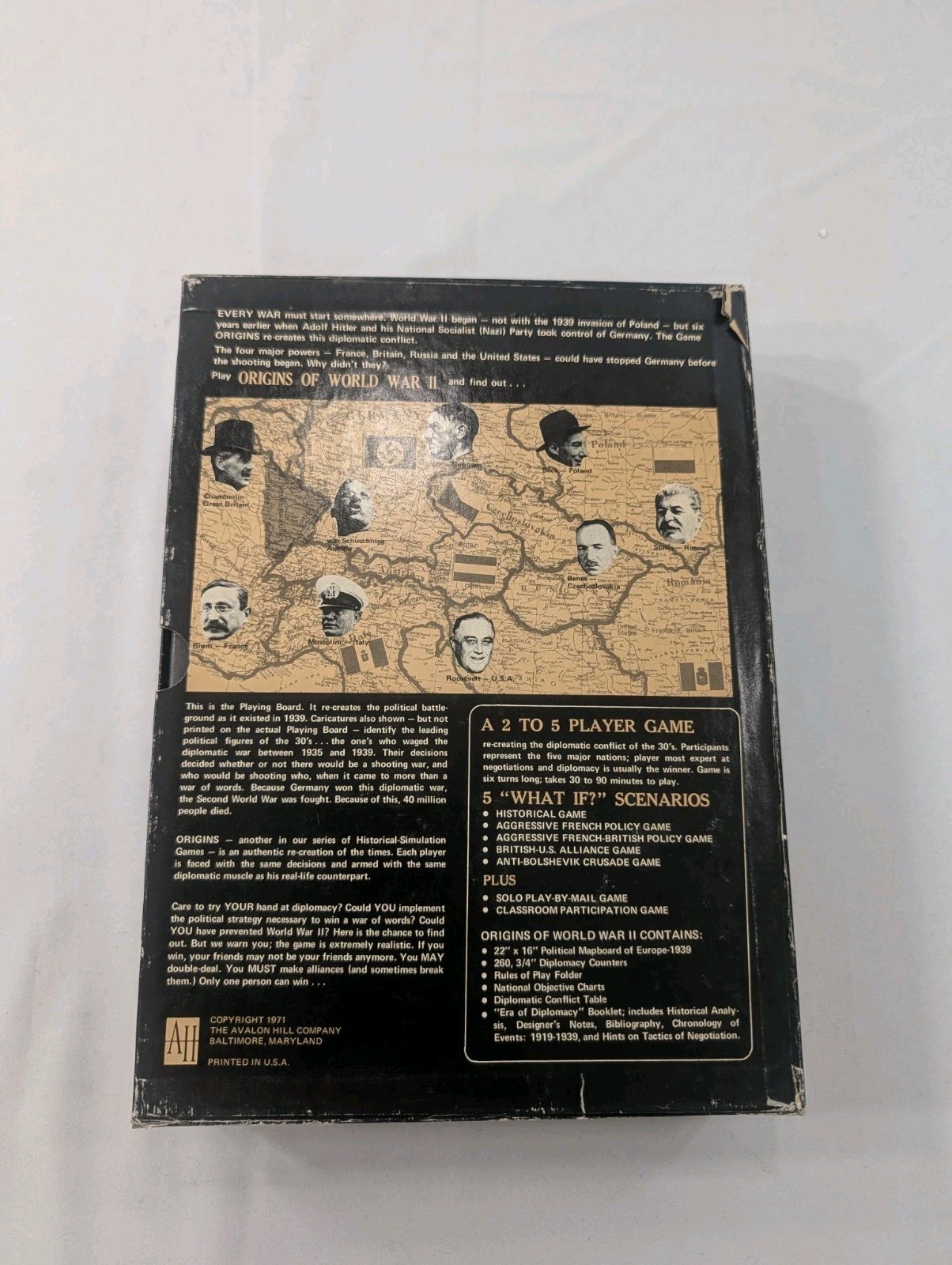 Avalon Hill Vintage 1971-Origins of World War II Board Game-RARE-COLLECTIBLE