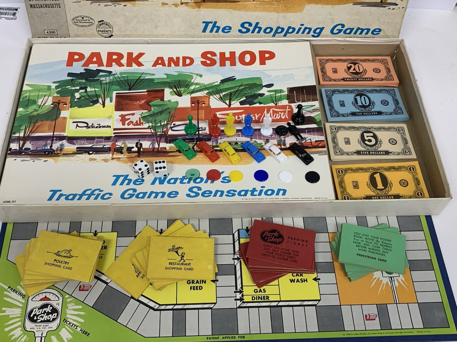 Vintage 1953 1960 Park And Shop Milton Bradley Board Shopping Game 4300 Complete