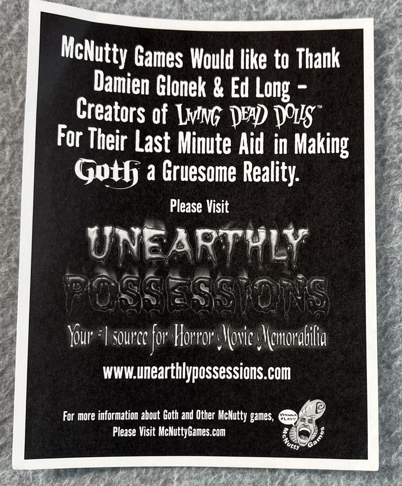 Goth The Game of Horror Trivia McNutty Board Game 2002 4 Person Vintage CIB Fun