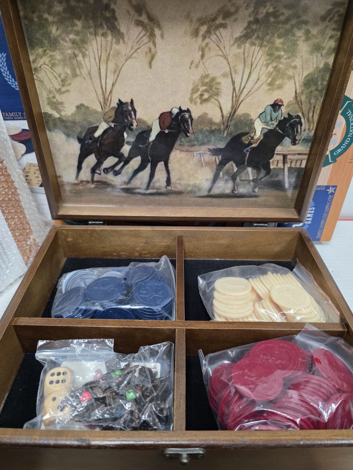 WE Games Grand National Horse Wood Race Game in a GORGEOUS Wooden Box – NICE!