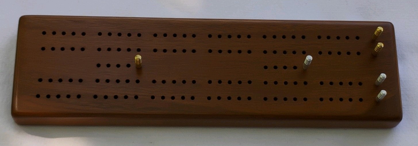 Handmade Wooden Cribbage Board. Brazilian Walnut. Brass And Aluminum Pegs. USA