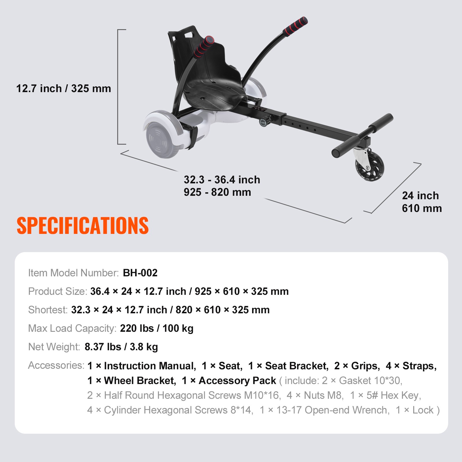Uimoso Self-Balancing Scooter Seat Attachment for 6.5″8″ 8.5″ 10″ with LED Light