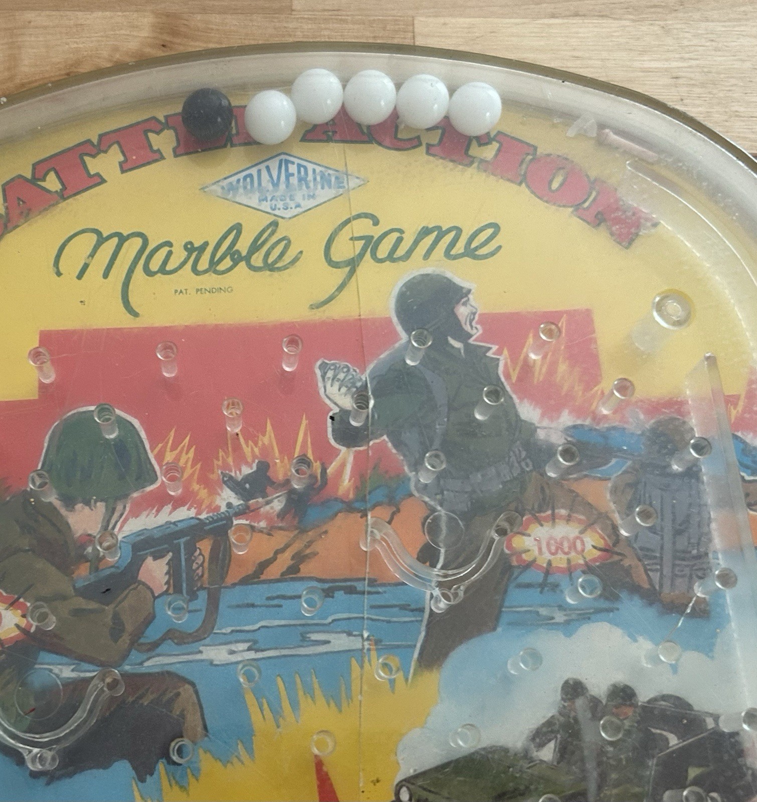 VTG 50’S Wolverine Toys BATTLE ACTION MARBLE GAME Tabletop Pinball 16” x 10”