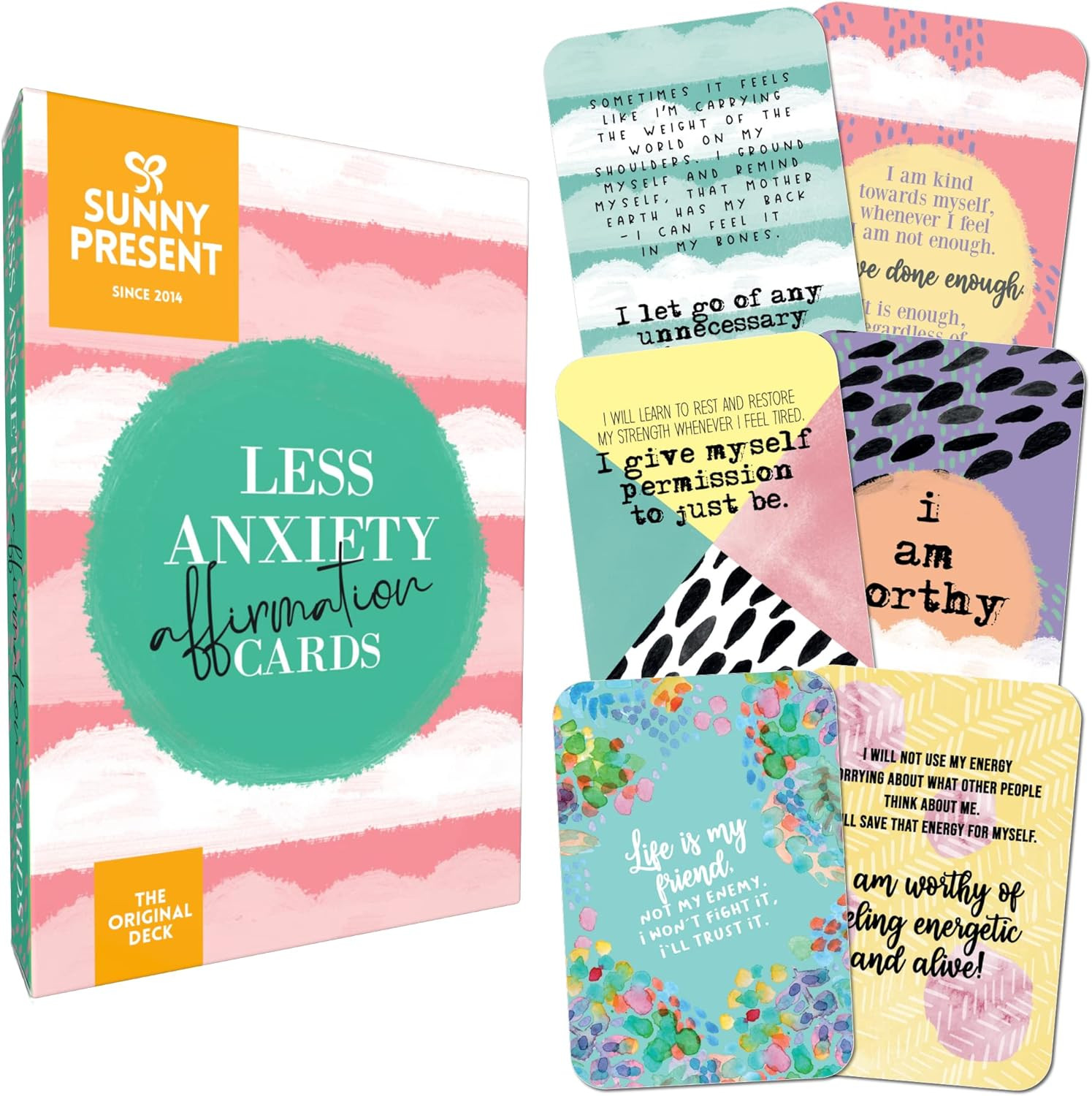 Sunny Present Less Anxiety Affirmation Cards – 45 Beautifully Illustrated…