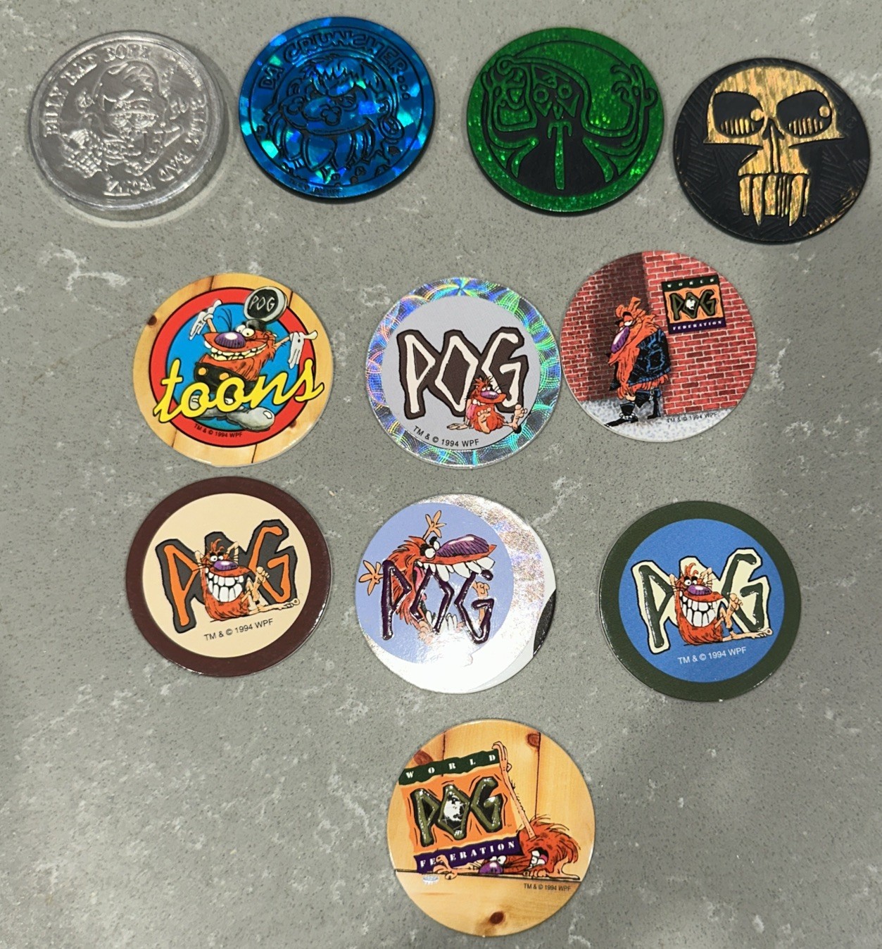 VINTAGE 1990s Lot of 104 POISON Skull Bones Pogs Slammer Whammers Milk Caps