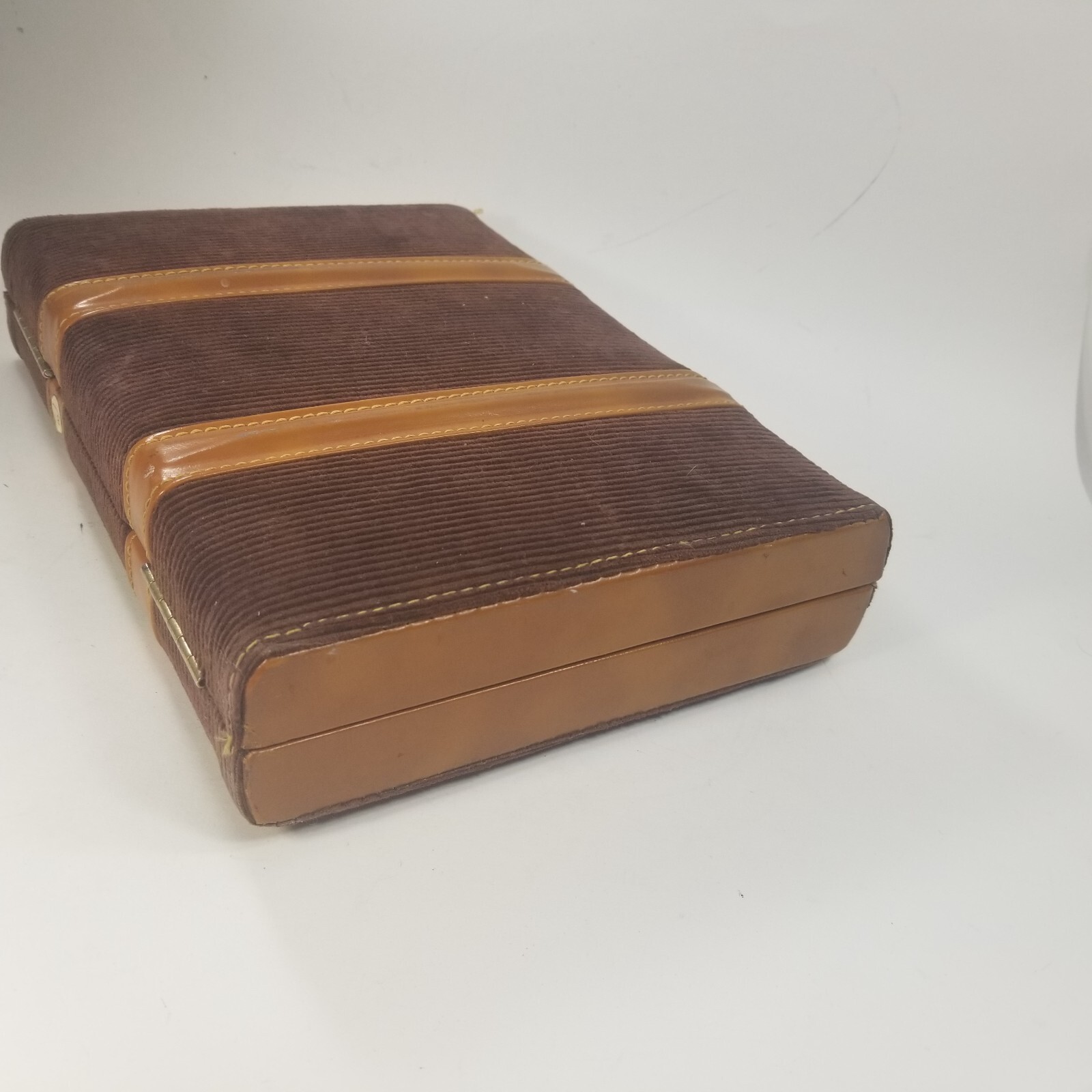 Vintage Leather Corduroy Bakelite Pieces Travel Backgammon Box Set Dice