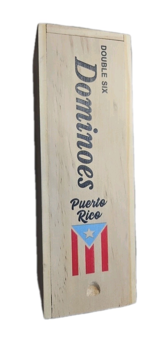 DOUBLE SIX BIG DOMINOES PUERTO RICO FLAG WITH WOODEN CASE DOBLE 6
