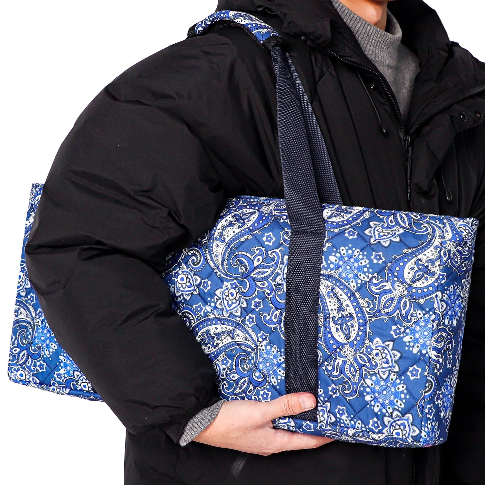 Empty Mahjong Bag,Thickened Blue Printed American Mahjong Set, Tiles Bag and