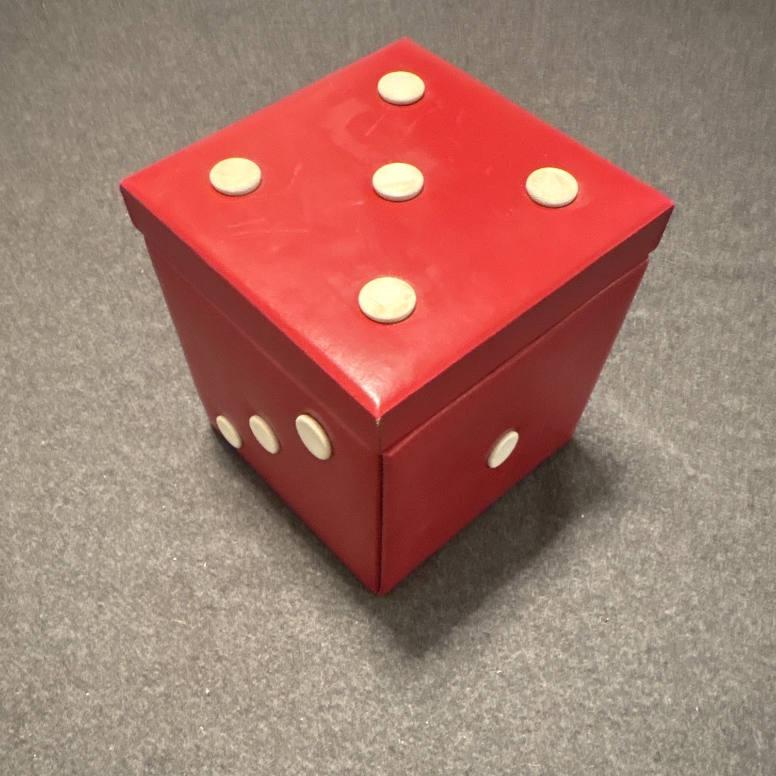 Red Dice-Shaped Travel Game Set w Board, Dominoes, Poker Chips, Cards & Dice