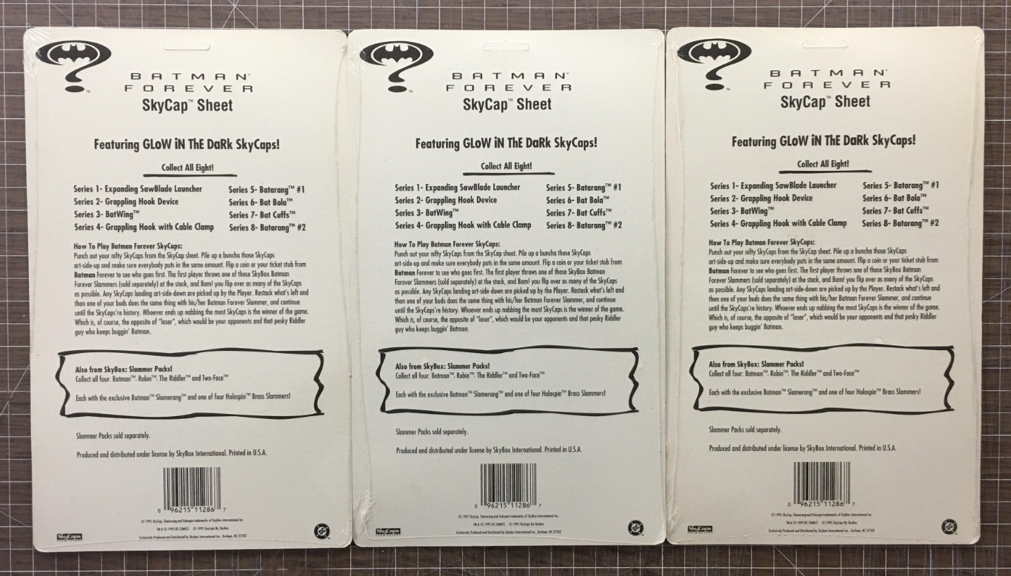 7 X Batman Forever Skycap Pog Sheets (2x #4, Missing #2 & #8) Glow in the Dark