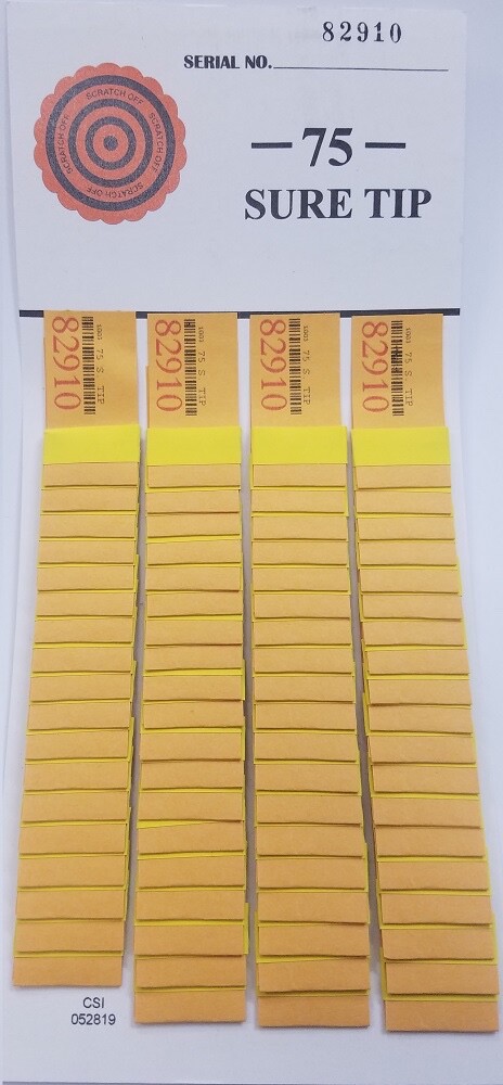 “12” #75 Sure Tip Boards (01-75) Bingo/Jar Tickets Free Shipping USA