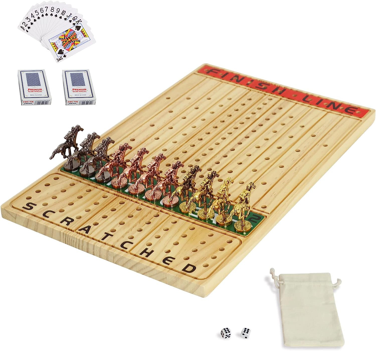 Horse Race Board Game, Thickened Solid Wood with 11 Durable Classic Metal Horses