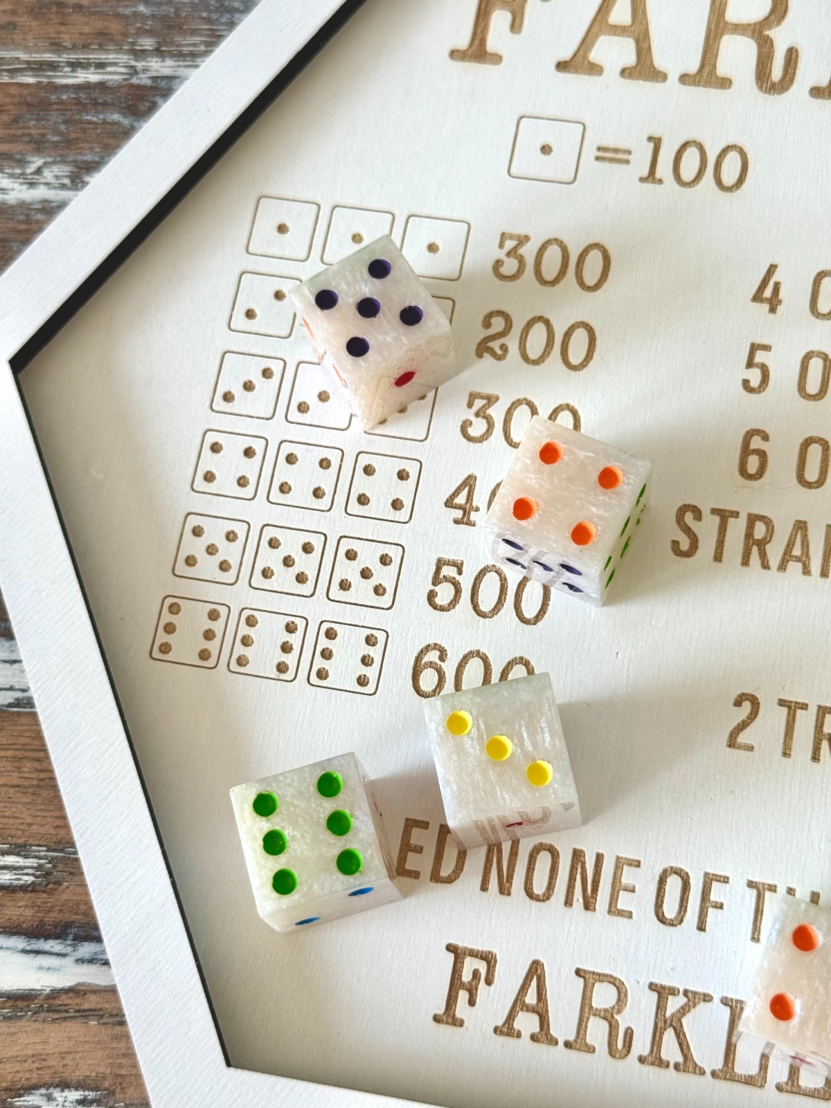 Resin Dice Set 6pcs – Classic Rainbow Dots Pearl – Handmade Replacement Dice Gam