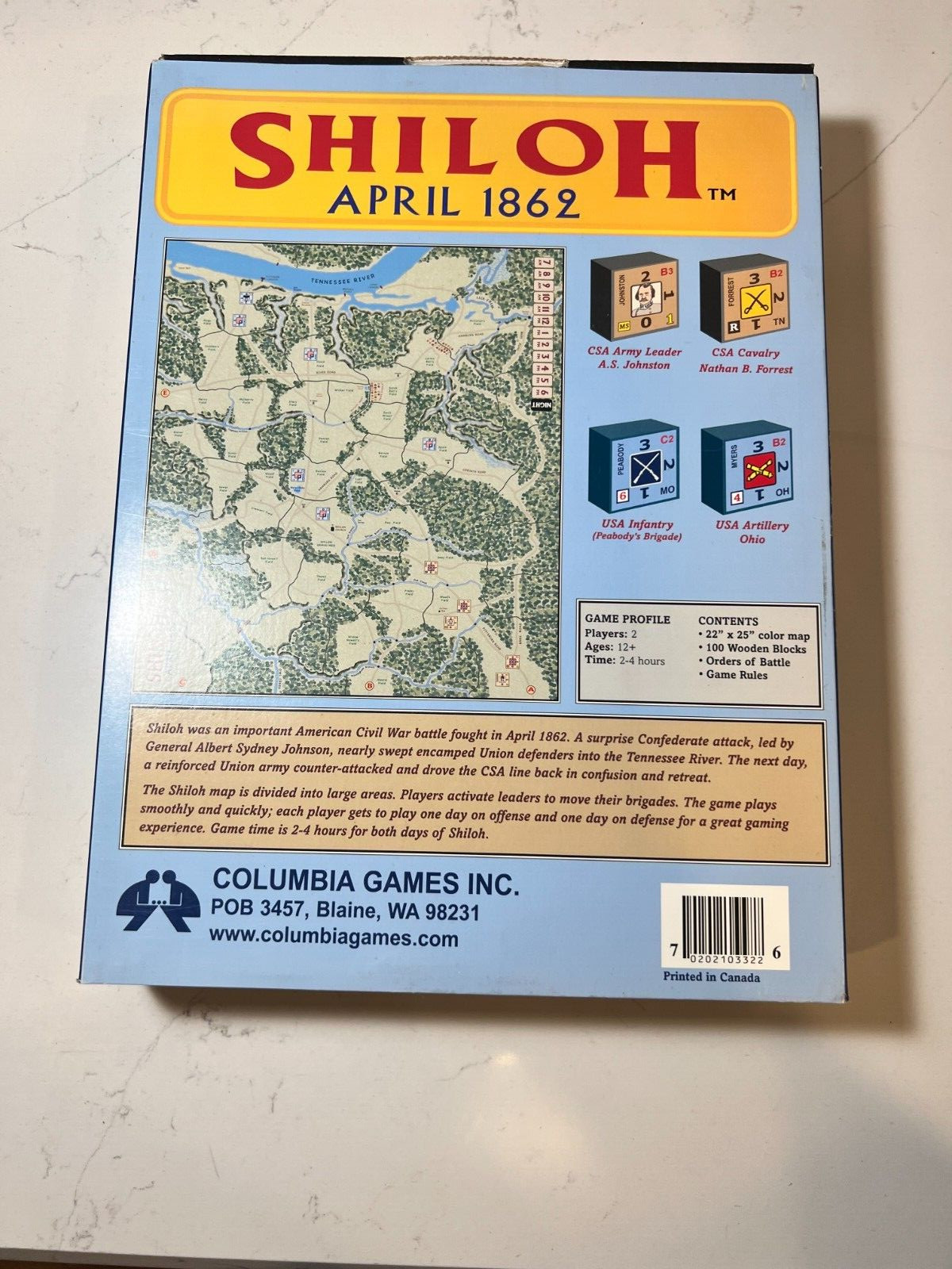 COLUMBIA GAMES: SHILOH 1862 STRATEGY BATTLE GAME #3322