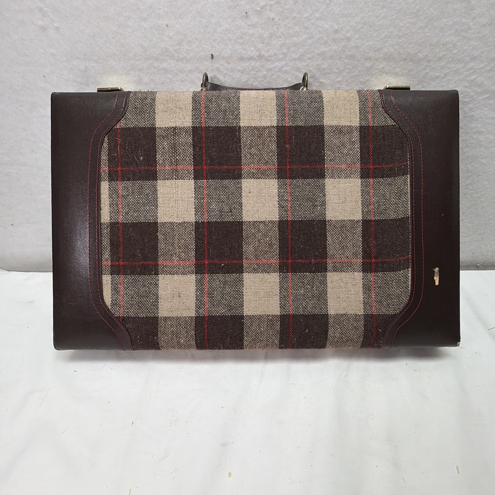 Vintage Aries Of Beverly Hills Backgammon Set Brown And Navy Plaid COMPLETE MCM