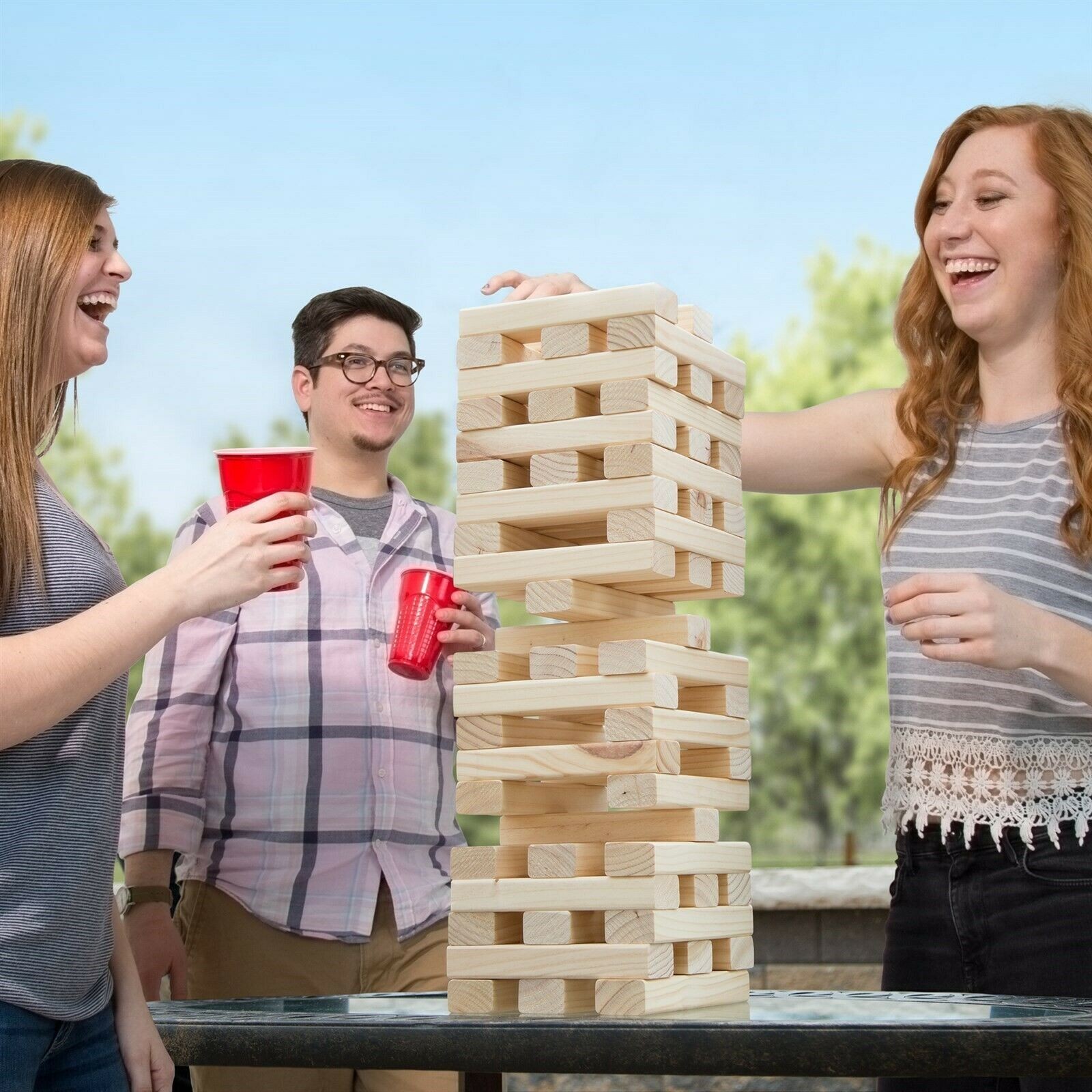 Huge Non Traditional Giant Block Game Jumbo Pinewood 54 Blocks 8 Inch Long