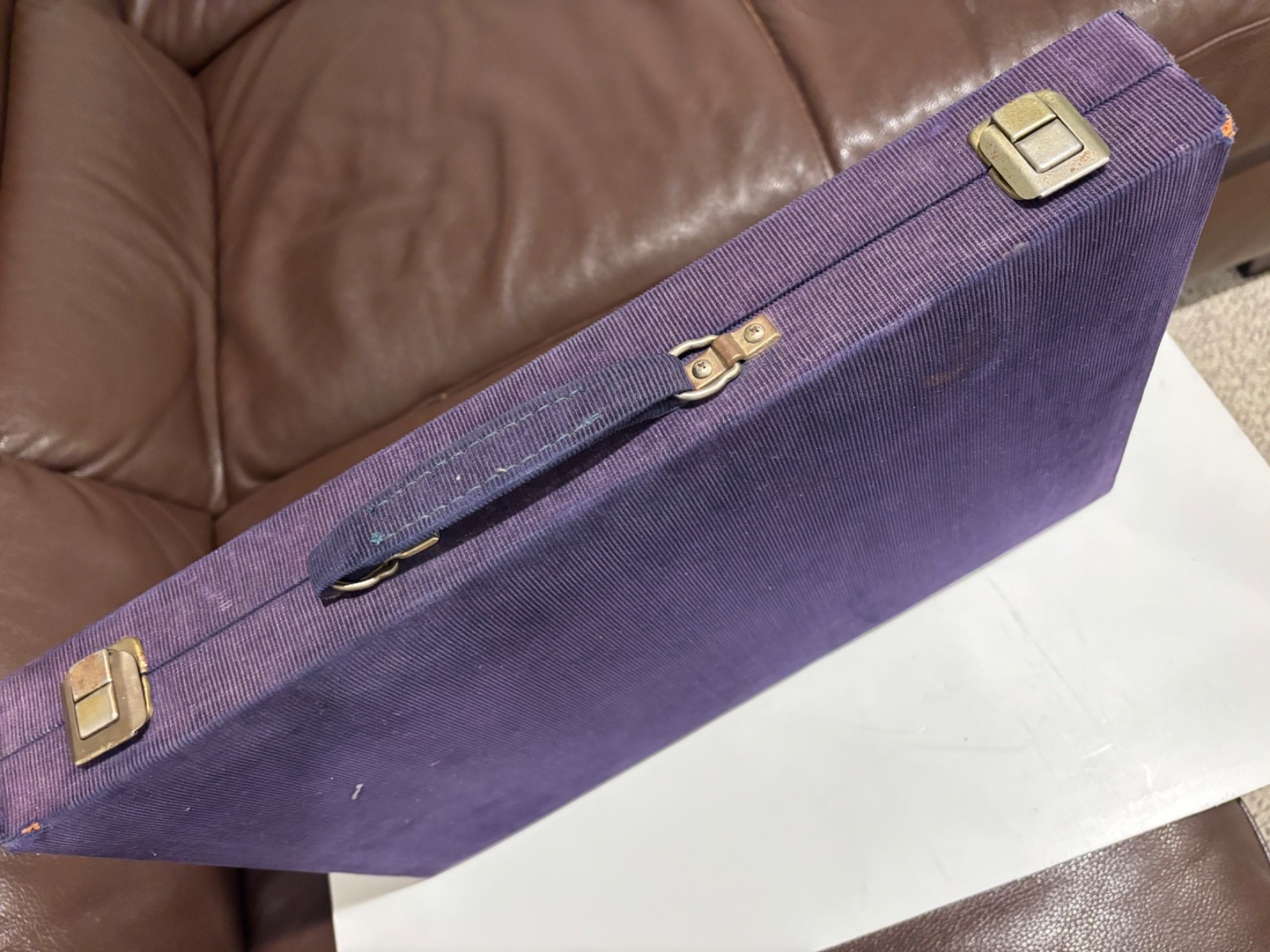 Vintage Backgammon Blue Corduroy Case Blue Black Speck + Cream Checkers