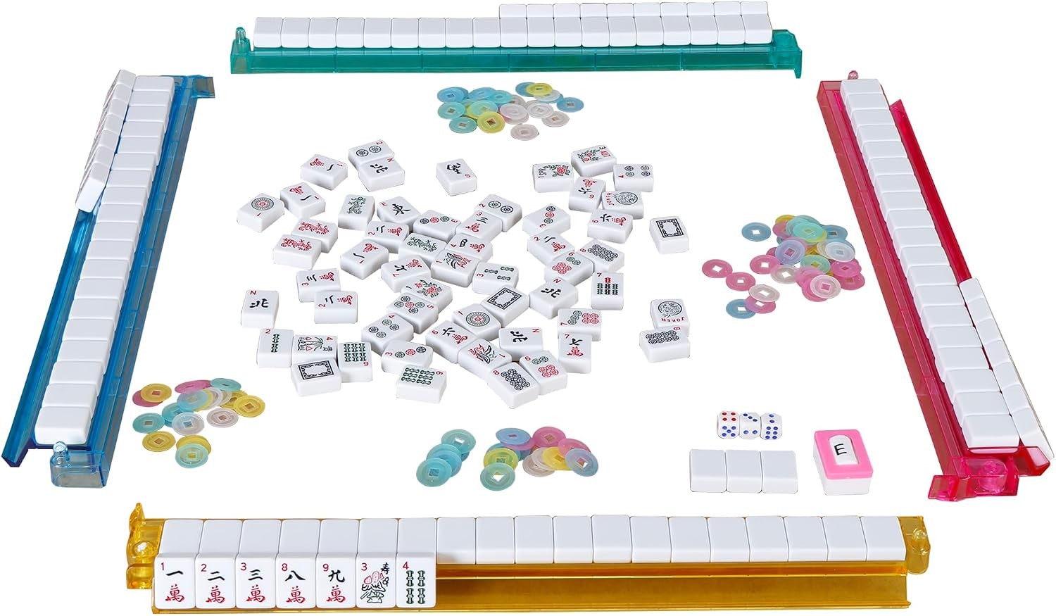 American Mahjong Mah Jongg Set 166 Tiles 4 All-In-One Color Rack/Pushers Soft Ba