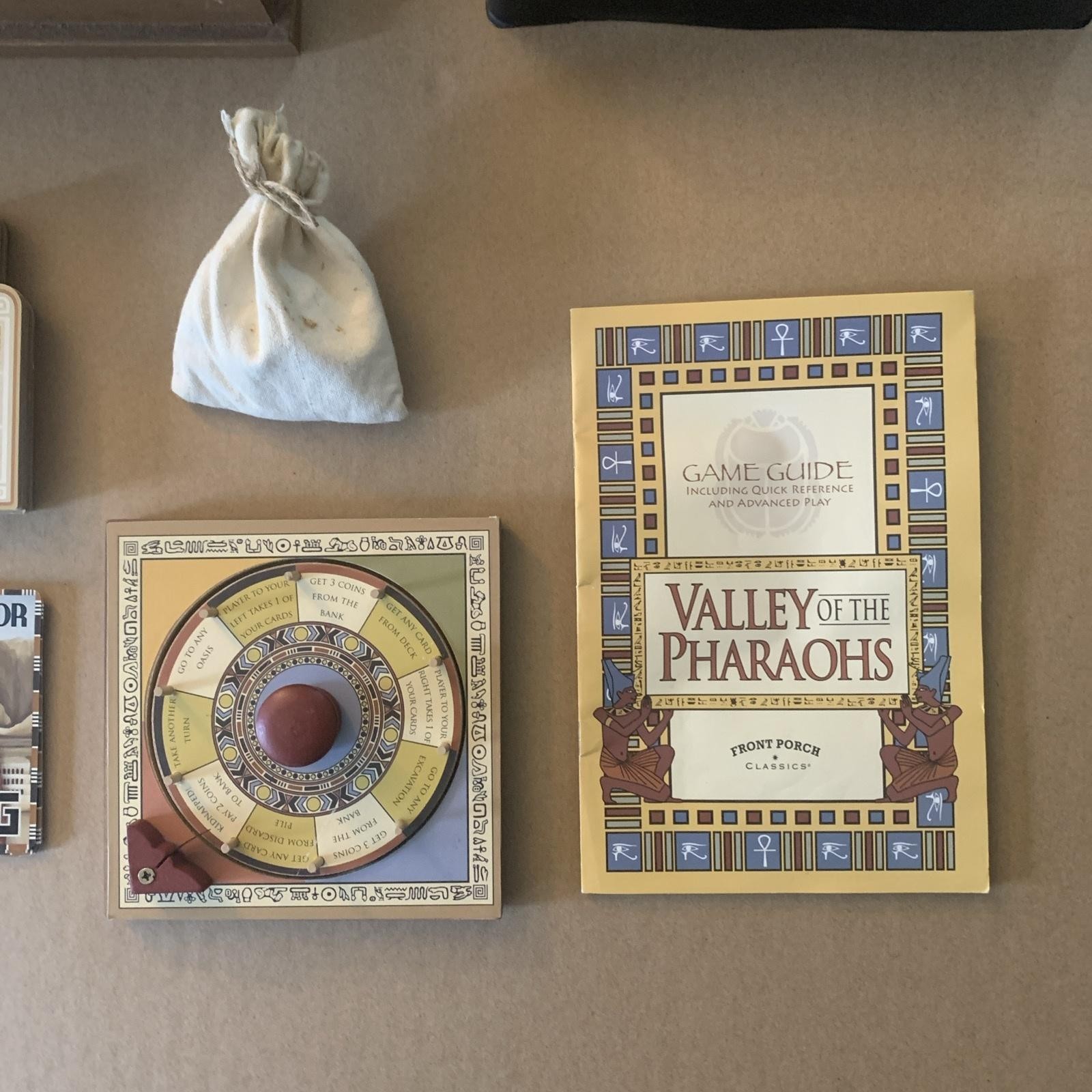 Front Porch Classics Valley of the Pharaohs Board Game Map Rulebook Dice Cards
