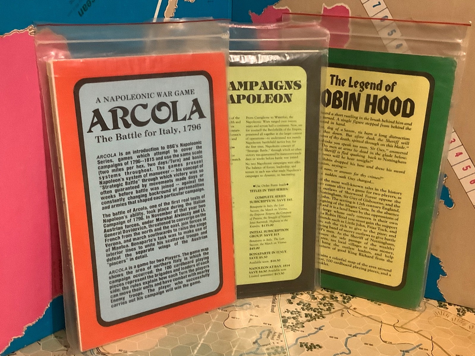 OSG Ziploc Game LOT Arcloa/Legend Robin Hood/Battles of the 100 Days UNPUNCHED