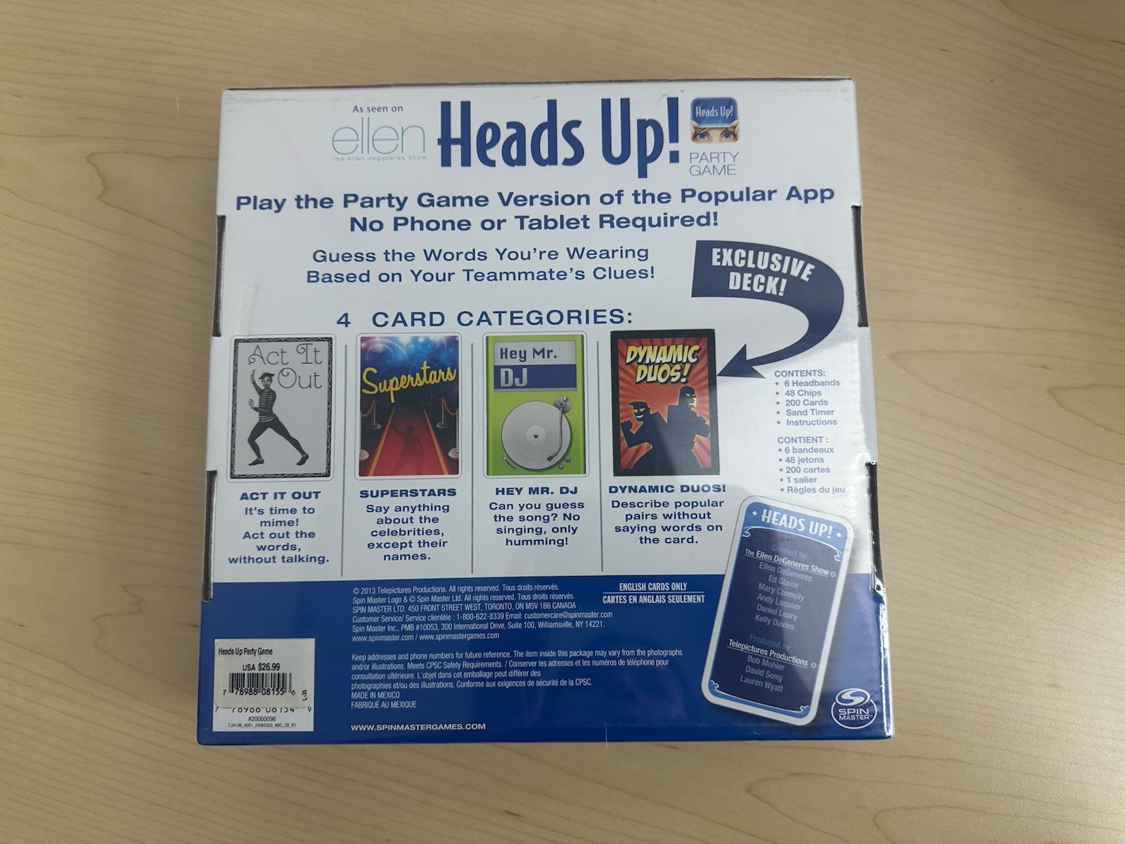 Heads Up! Party Game As Seen on the Ellen Degeneres Show New Sealed
