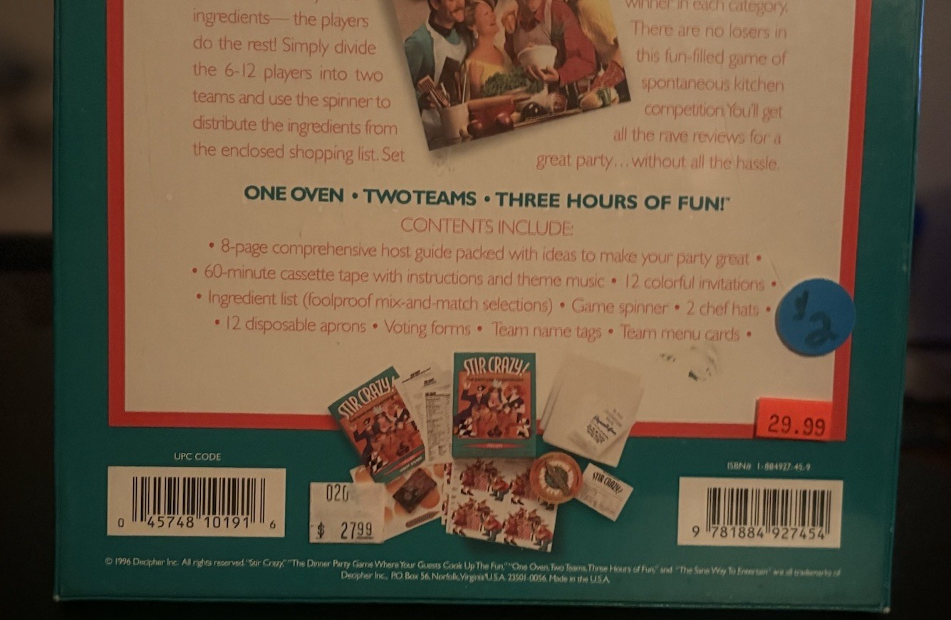 🔥Stir Crazy! Italian The Sane Way to Entertain VTG Dinner Party Game 1996 New