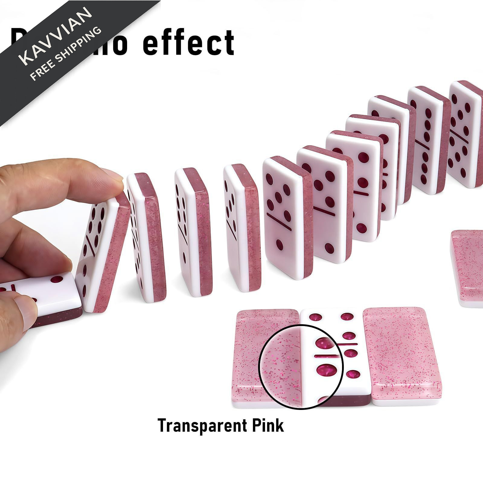 IDTQ Dominoes Set for Adults, Double 6 1.95 x 0.98 x 38 inches, Light Pink