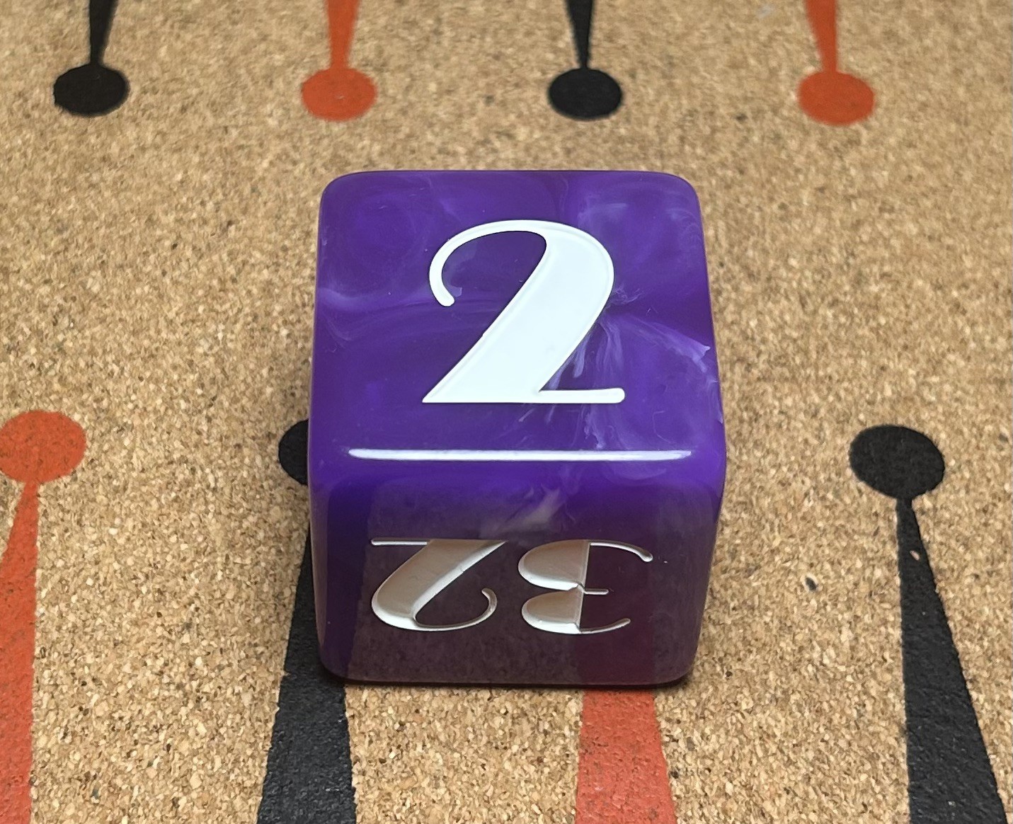 1.5” Marbled Purple Backgammon Doubling Cube with Art Deco Engraving