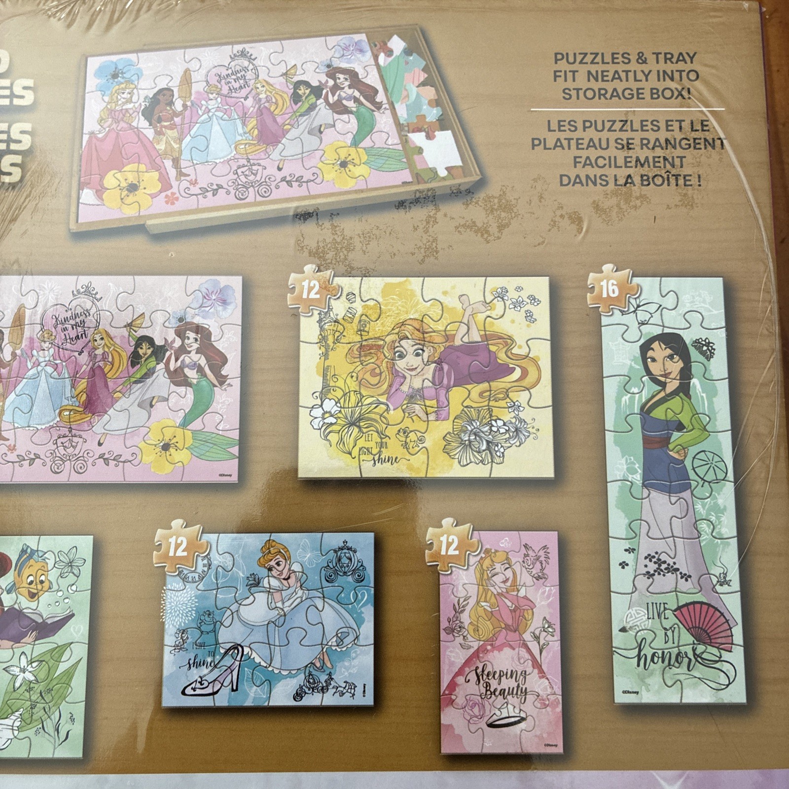 Disney Princess 7 Wood Puzzles Age 3+ Spinmaster Brand New in Sealed Box