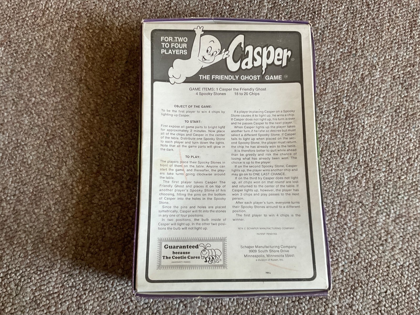VINTAGE 1974 CASPER THE FRIENDLY GHOST GAME COOTIE COMPANY 100% Rare! Tested