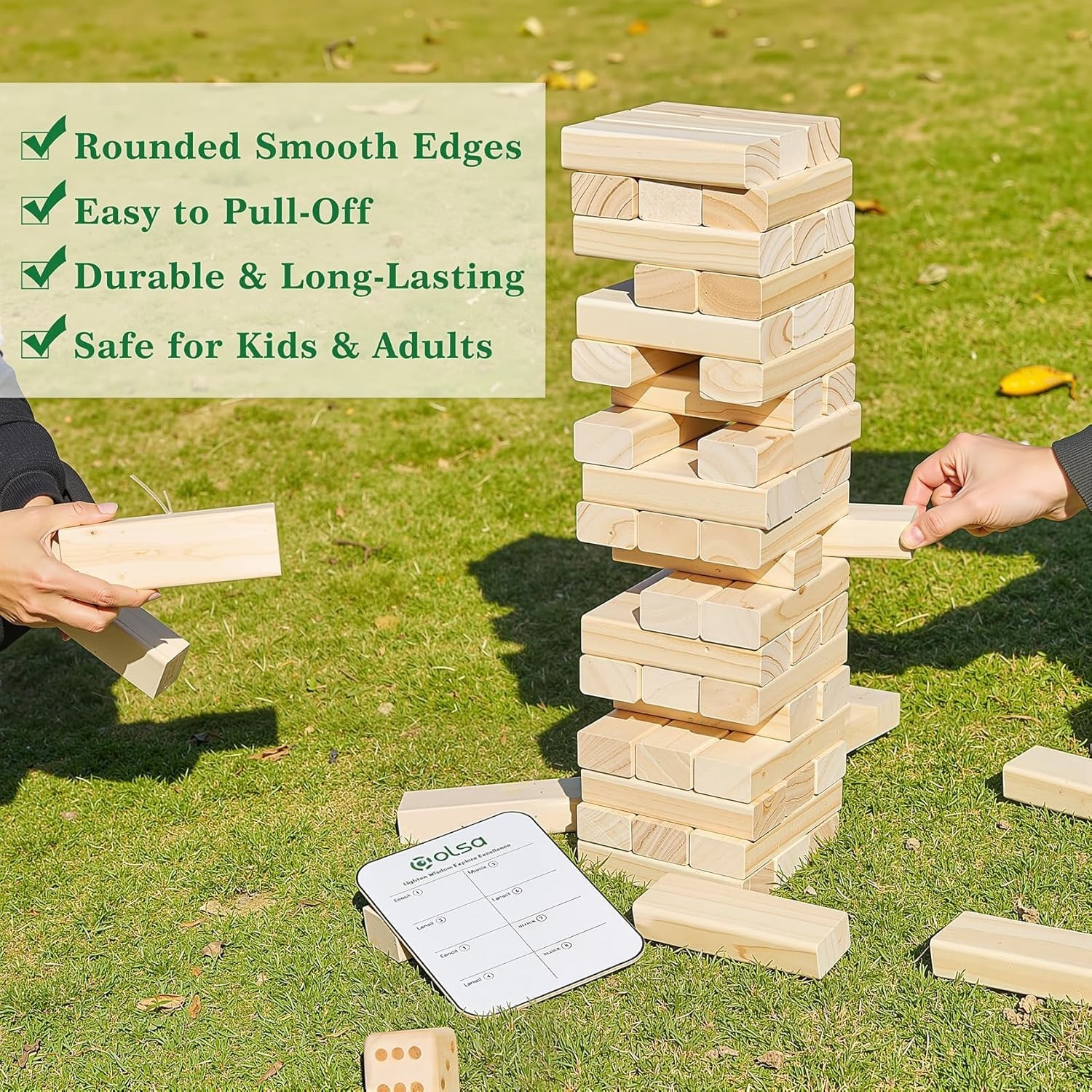 Giant Tumble Tower 57PCS Wooden Block Yard Game Indoor Outdoor Family Fun
