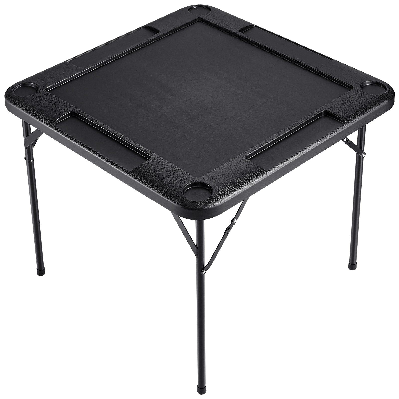 Uimoso Mahjong Table 4Player Folding Card Table & 4 Cup Holders Chip Trays Black
