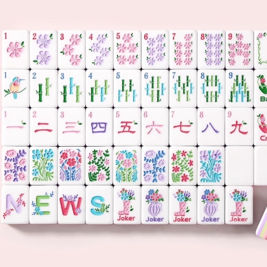 Floral Hand Painted American Mahjong Tile Set Pink Purple girly Pastel 160