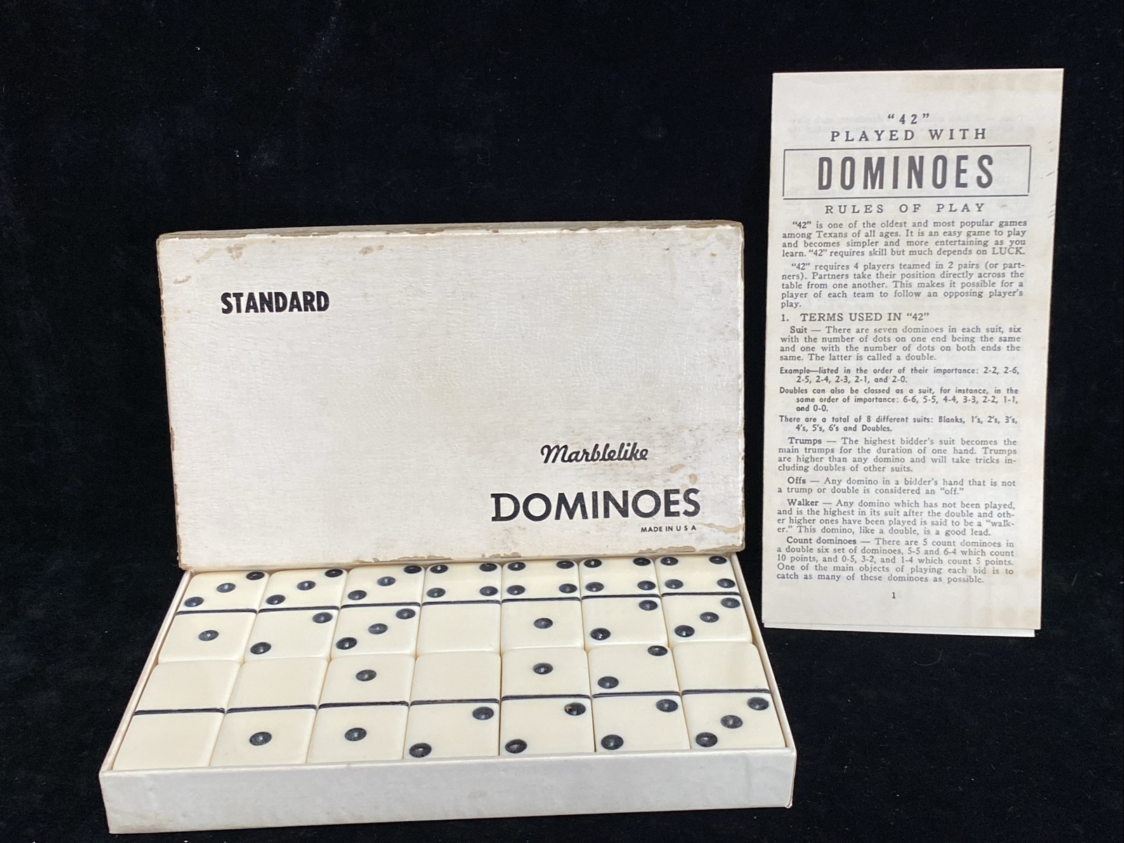 Vintage Set Of White Puremco No. 616 Standard Marblelike Dominoes Made In USA A1