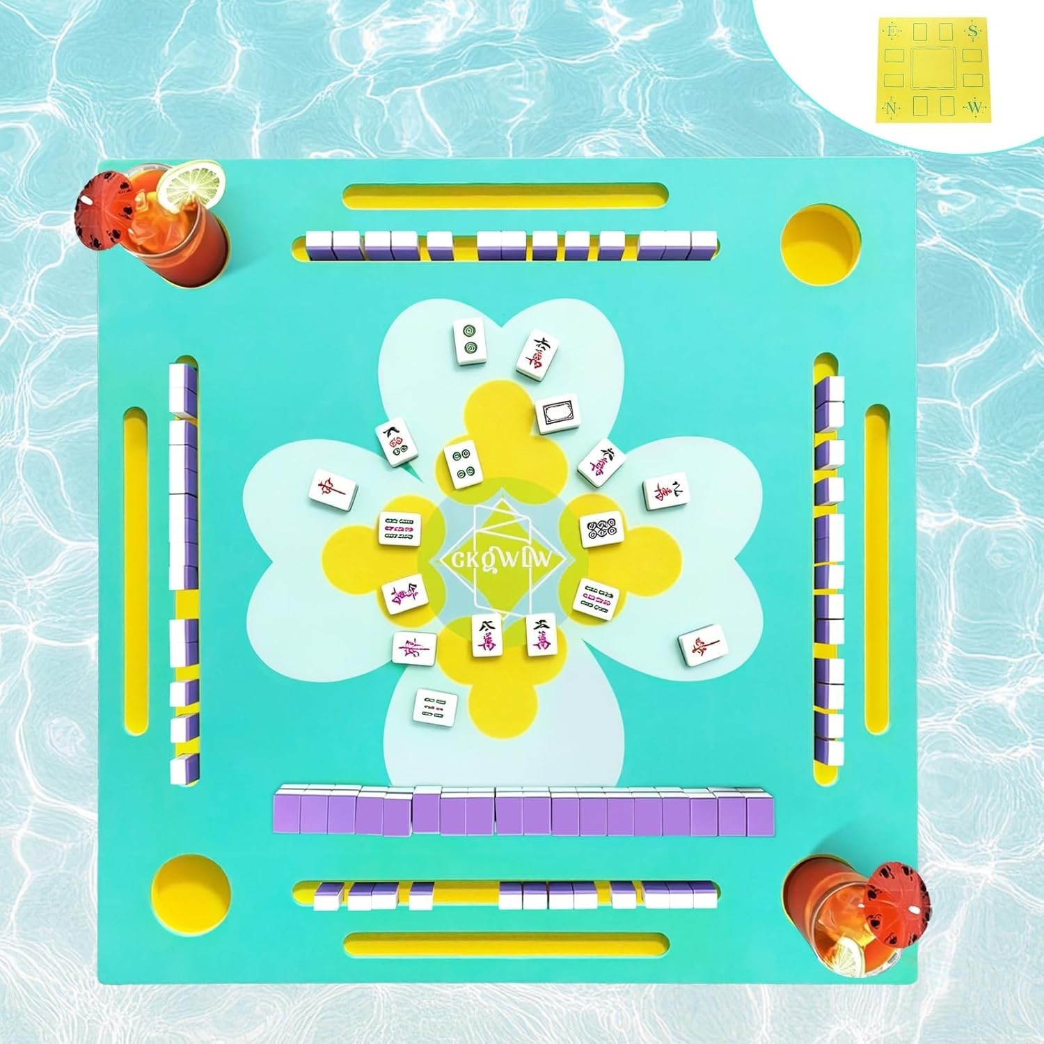 Floating Mahjong Table Double Sided 32-inch Waterproof Water Game Tray for Pool